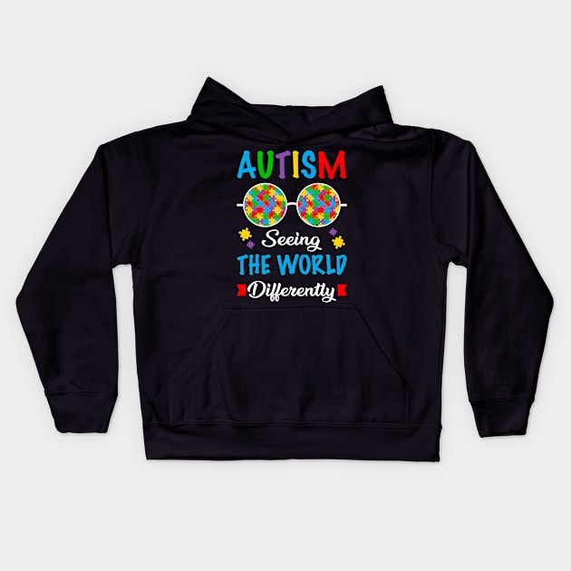 Puzzle Piece Sunglasses Autism seeing the world differently Autism Awareness Gift for Birthday, Mother's Day, Thanksgiving, Christmas Kids Hoodie by skstring
